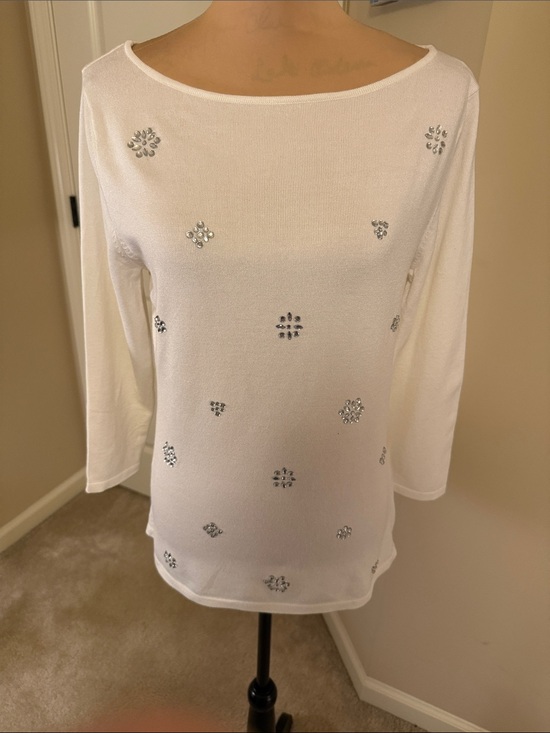 Ruby Rd. Tops - Embellished White Boatneck Women's Sweater